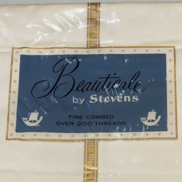 NWD Vtg Stevens Beauticale Cotton 200 Thread (2) Cream Pillow Cases 42 x 38.5 - Picture 3 of 9